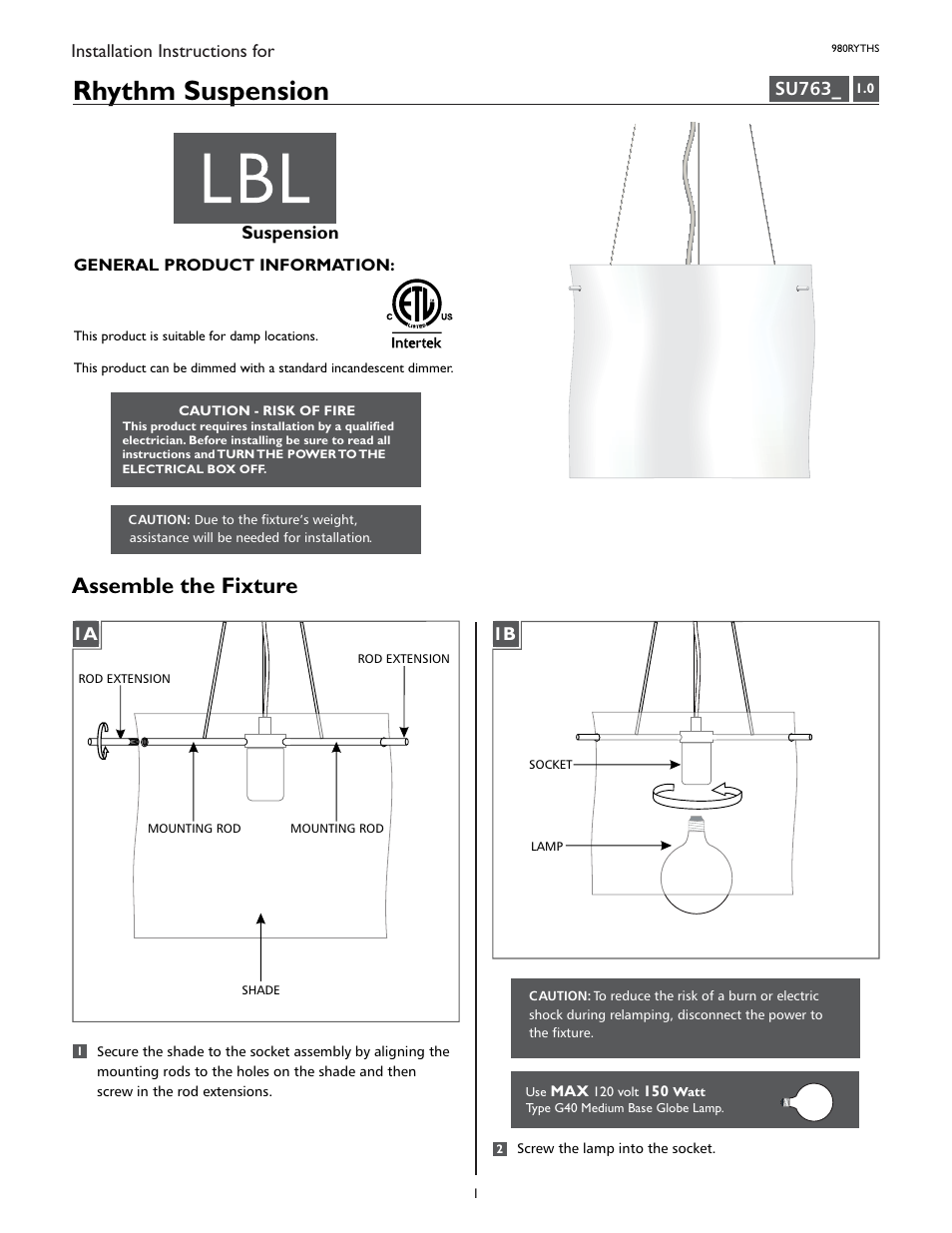 LBL Lighting RHUTHM S User Manual | 2 pages