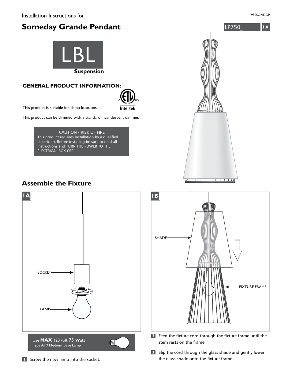 LBL Lighting SOMEDAY GP User Manual | 2 pages