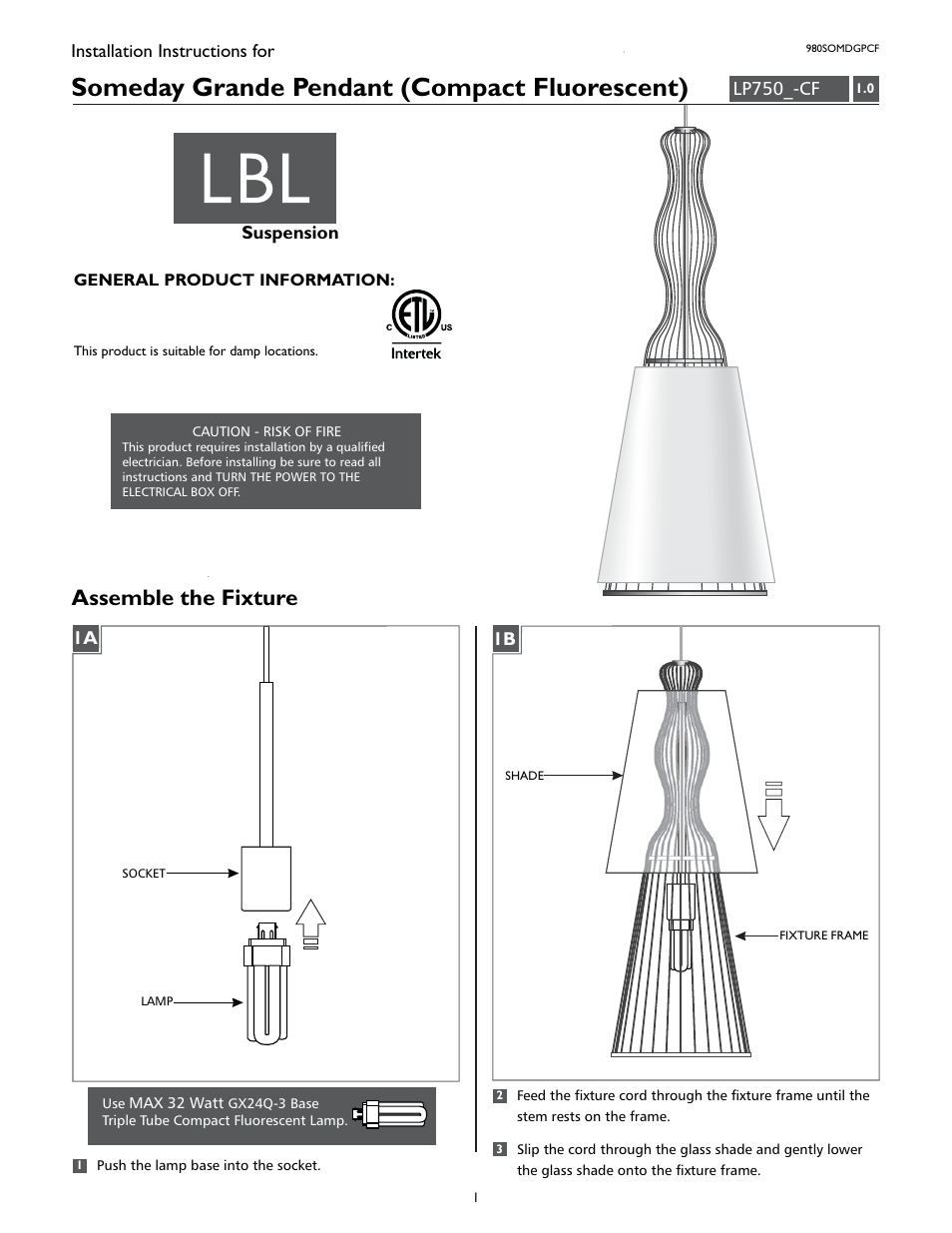 LBL Lighting SOMEDAY GPCF User Manual | 2 pages