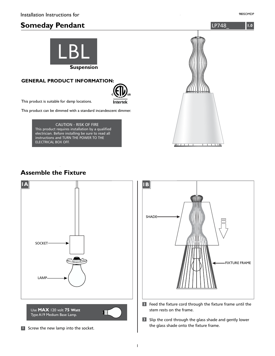 LBL Lighting SOMEDAY P User Manual | 2 pages