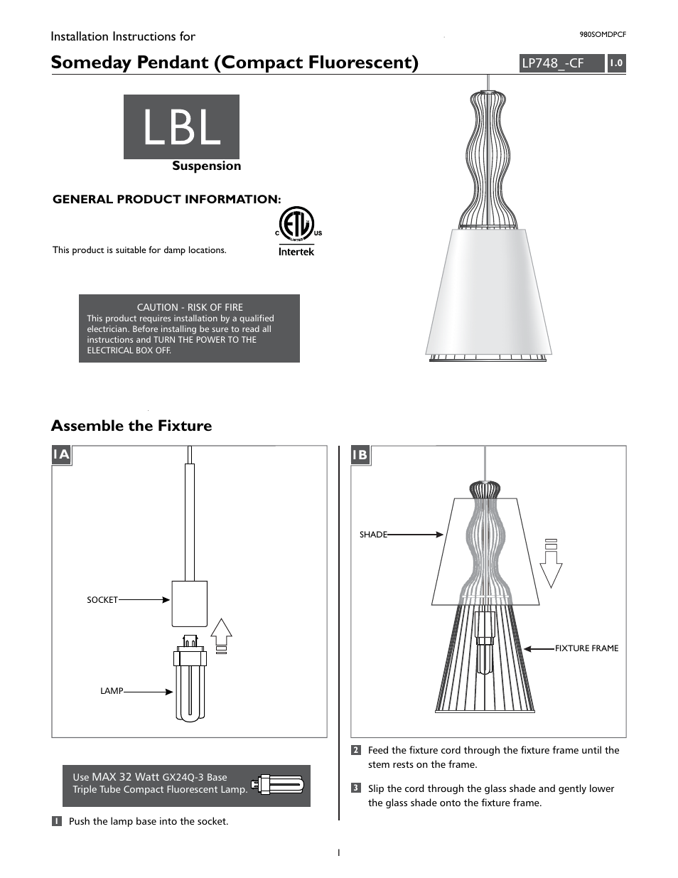 LBL Lighting SOMEDAY CF User Manual | 2 pages