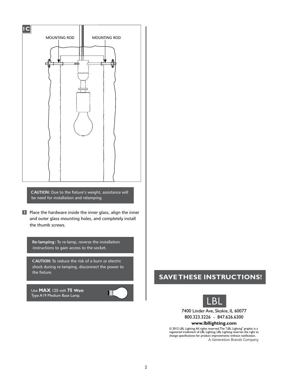 Save these instructions | LBL Lighting Isis GP User Manual | Page 2 / 2