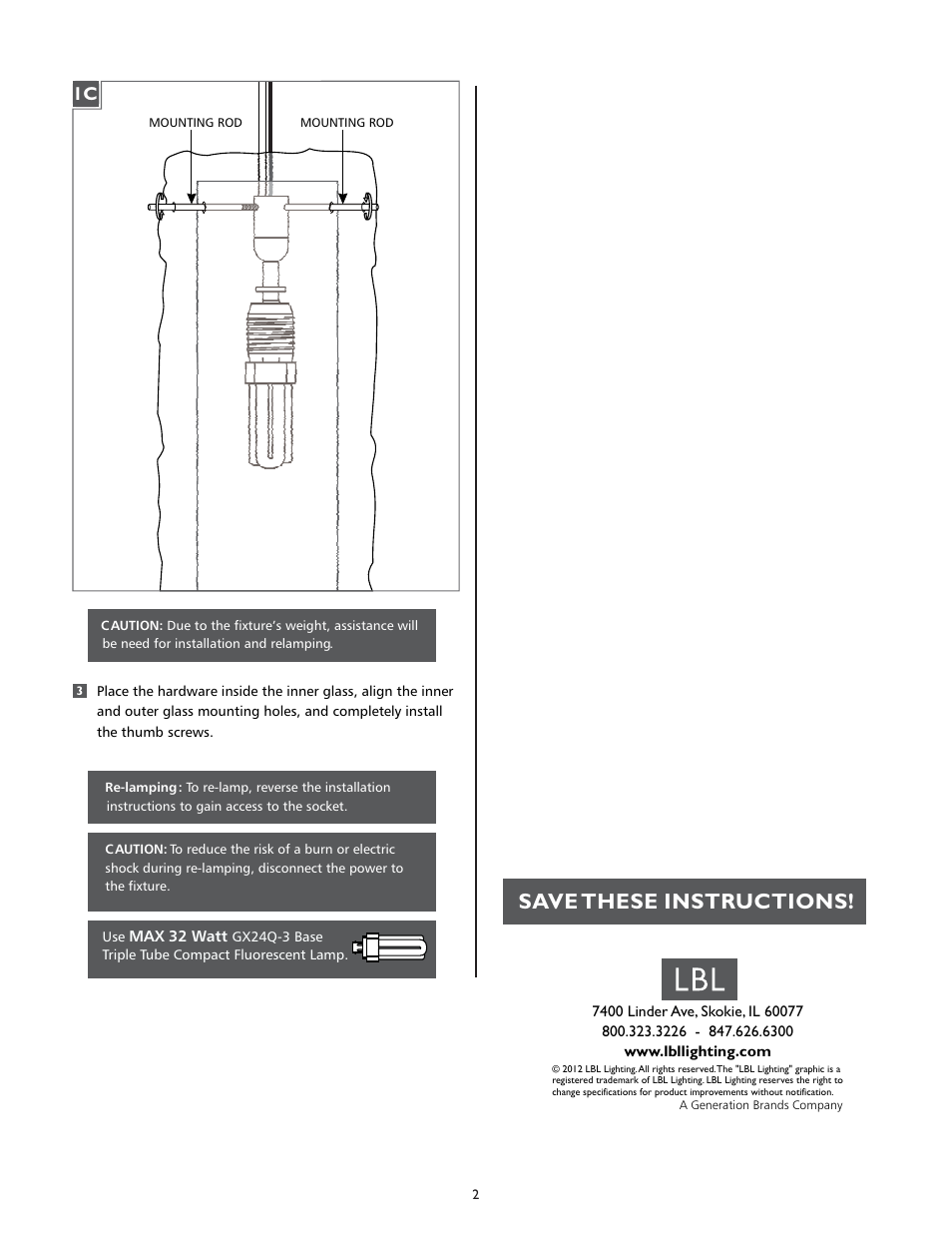 Save these instructions | LBL Lighting Isis GPCF User Manual | Page 2 / 2