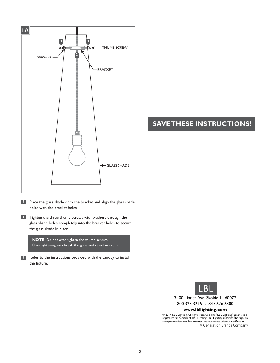 Save these instructions | LBL Lighting Pavia User Manual | Page 2 / 2