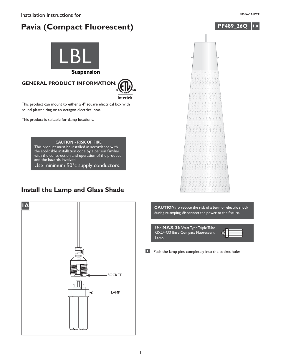 LBL Lighting Rhythm PCF User Manual | 2 pages