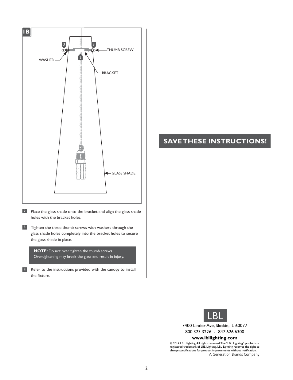 Save these instructions | LBL Lighting Rhythm PCF User Manual | Page 2 / 2