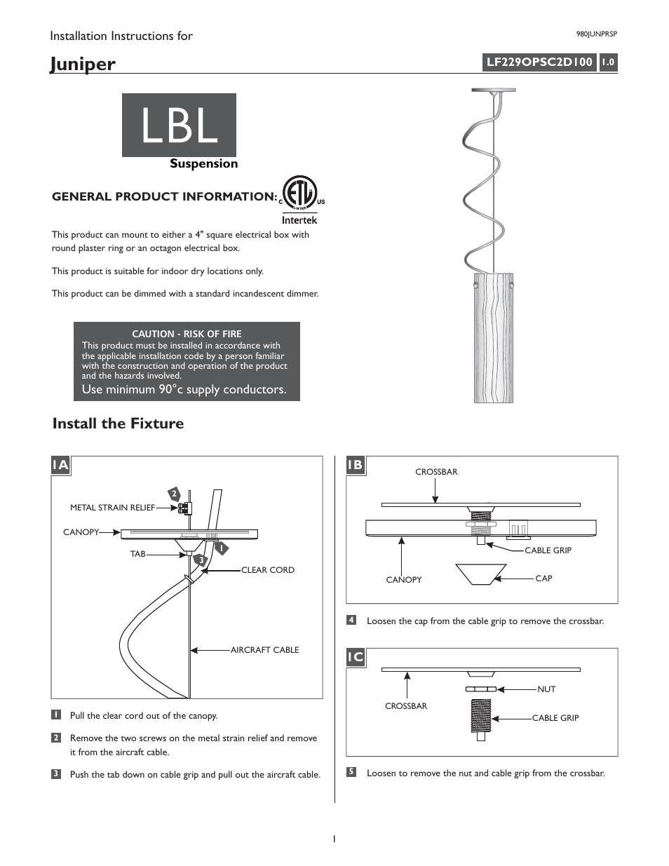 LBL Lighting Juniper  SF User Manual | 4 pages