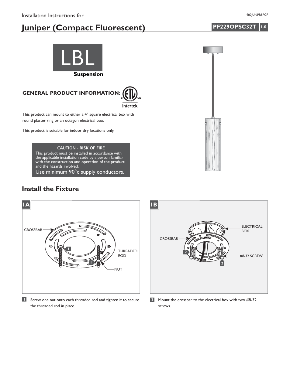 LBL Lighting Juniper  SFCF User Manual | 4 pages