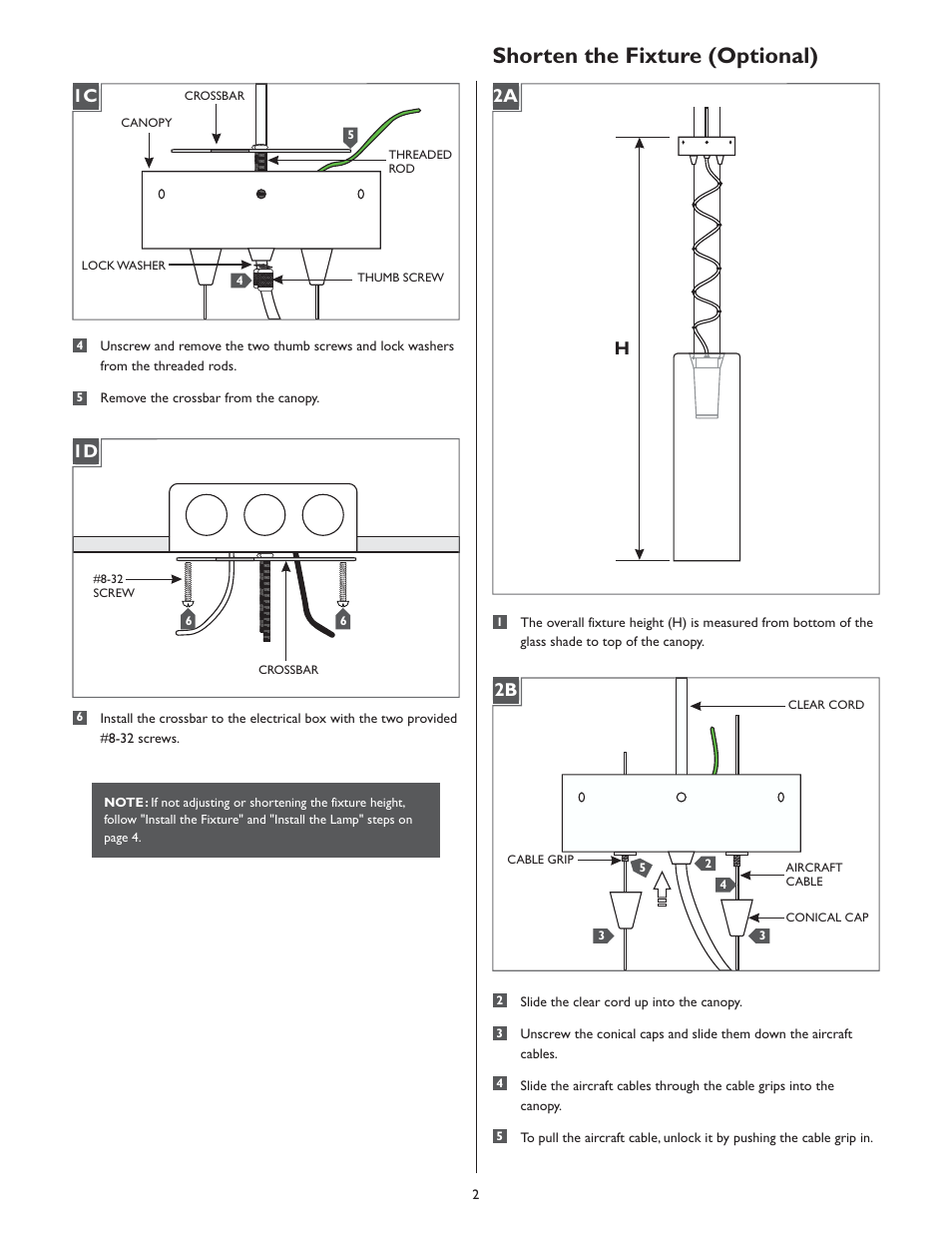 Shorten the fixture (optional), 2a 2b | LBL Lighting Alaya SP User Manual | Page 2 / 4