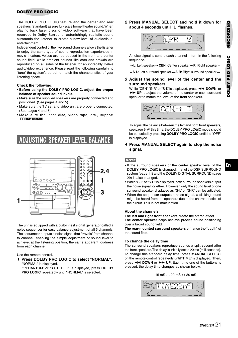 Adjusting speaker level balance | Aiwa CX-NHMT75 User Manual | Page 21 / 92