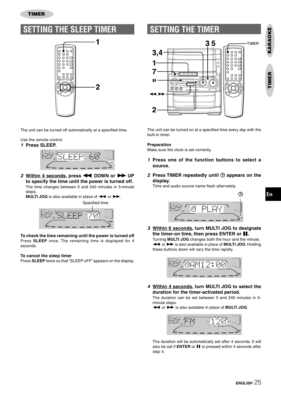 Setting the timer, Setting the sleep timer | Aiwa CX-NHMT75 User Manual | Page 25 / 92