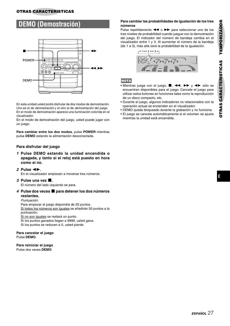 Demo (demostración) | Aiwa CX-NHMT75 User Manual | Page 58 / 92