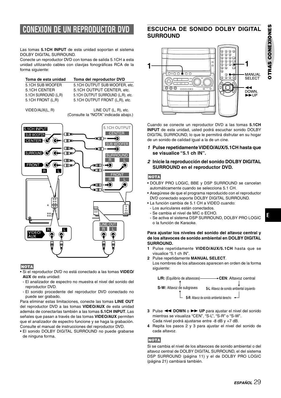 Conexion de un reproductor dvd, Escucha de sonido dolby digital surround | Aiwa CX-NHMT75 User Manual | Page 60 / 92