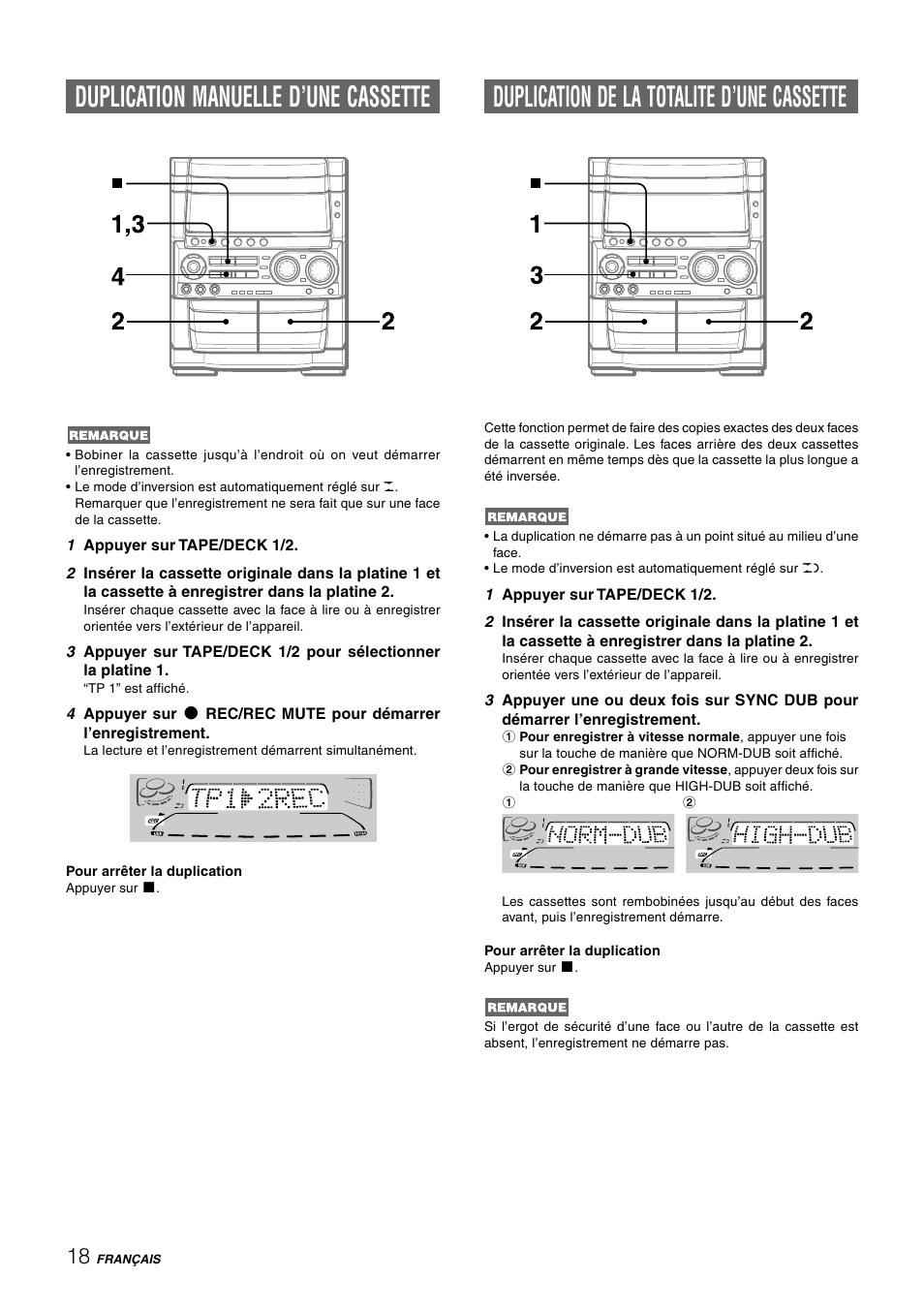 Duplication manuelle d’une cassette, Duplication de la totalite d’une cassette | Aiwa CX-NHMT75 User Manual | Page 79 / 92