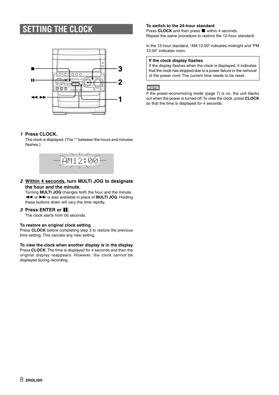 Setting the clock | Aiwa CX-NHMT75 User Manual | Page 8 / 92