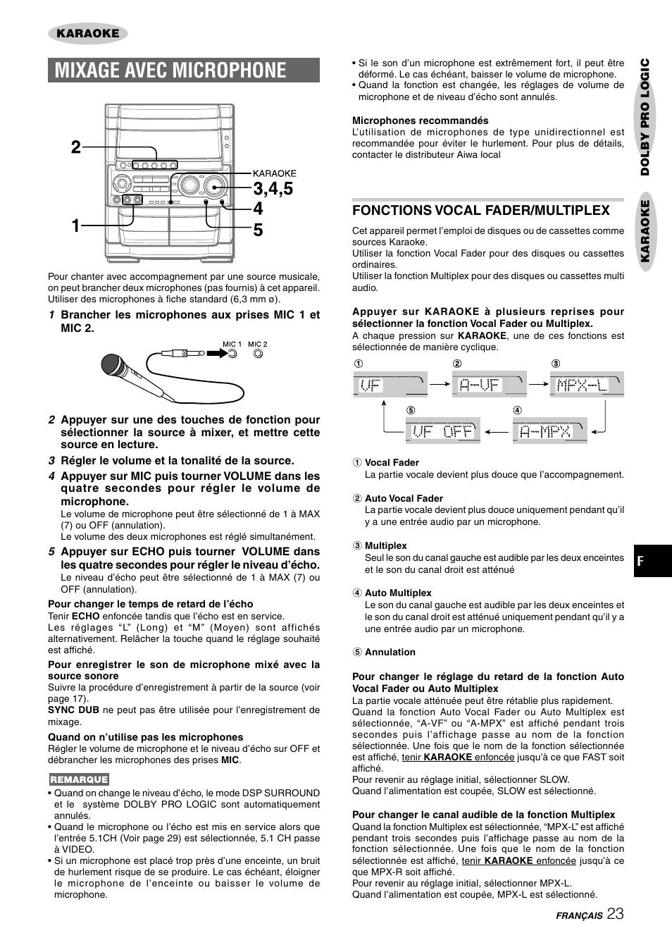 Mixage avec microphone, Ffonctions vocal fader/multiplex | Aiwa CX-NHMT75 User Manual | Page 84 / 92