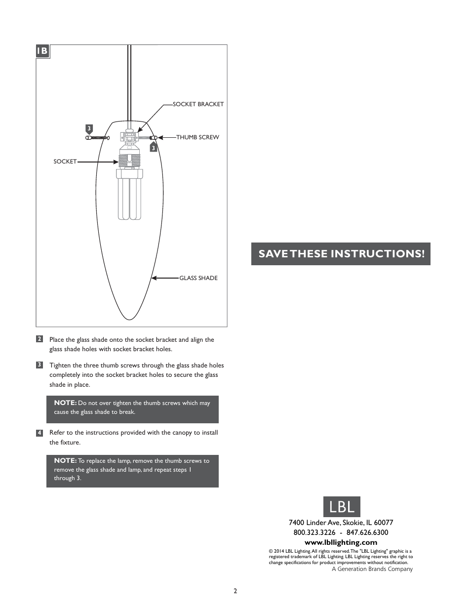 Save these instructions | LBL Lighting Icicle II SPCF User Manual | Page 2 / 2