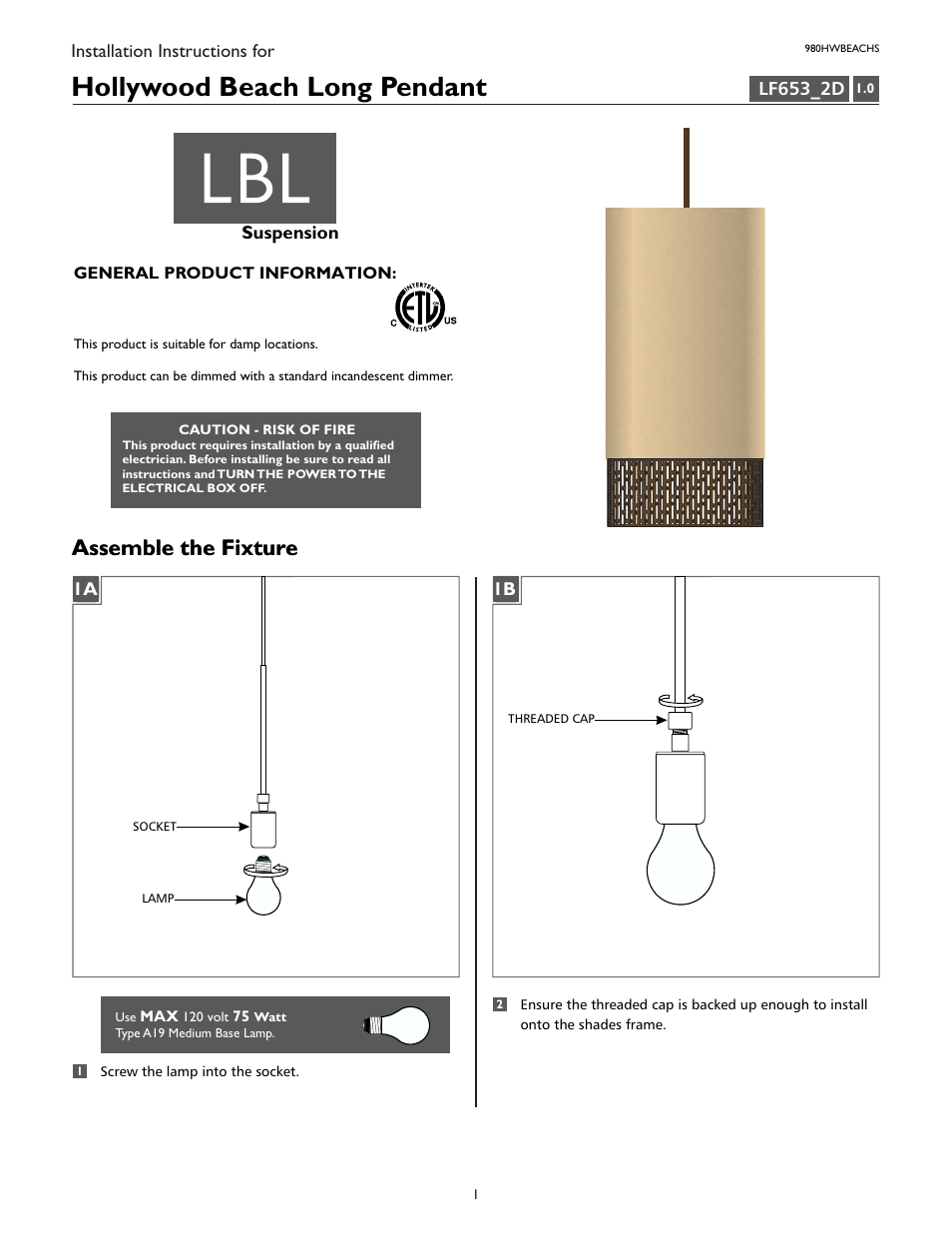 LBL Lighting Hollywood Beach Long  S User Manual | 2 pages