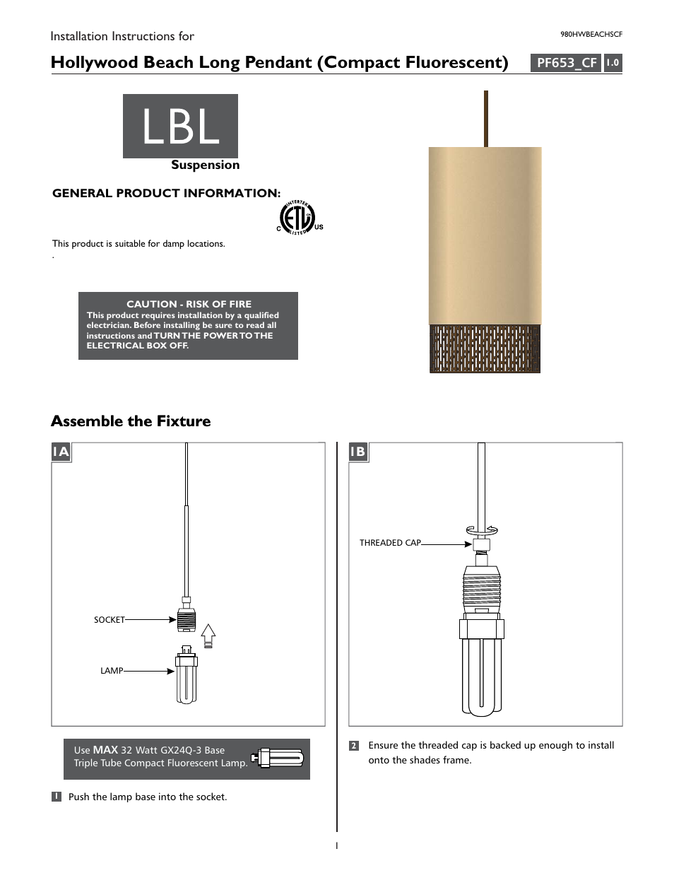 LBL Lighting Hollywood Beach Long  SCF User Manual | 2 pages