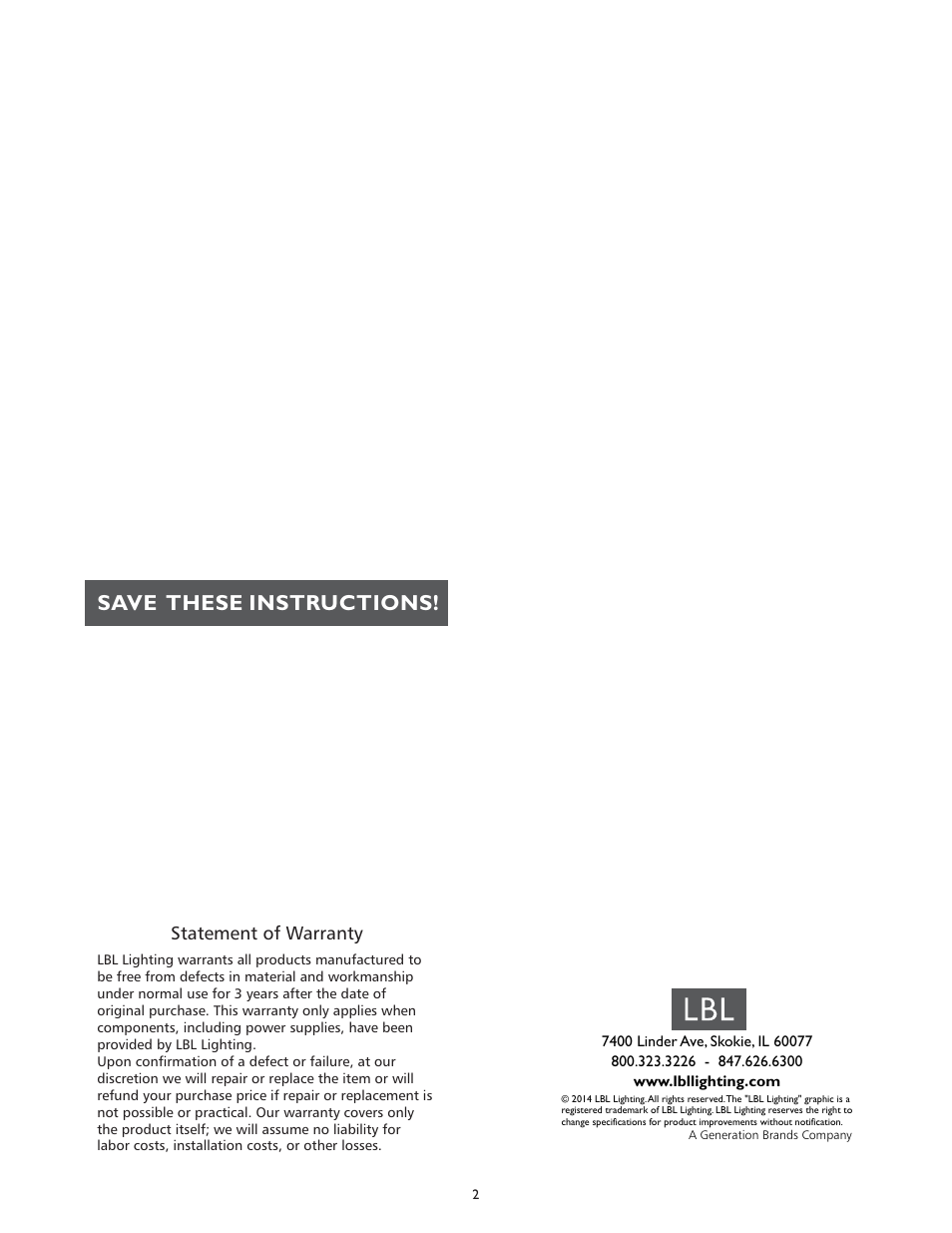Save these instructions | LBL Lighting Monty SPCF User Manual | Page 2 / 2