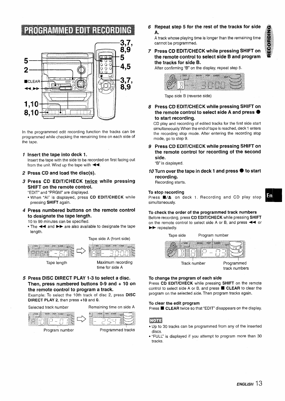 Programmed edit recording | Aiwa NSX-A115 User Manual | Page 13 / 56