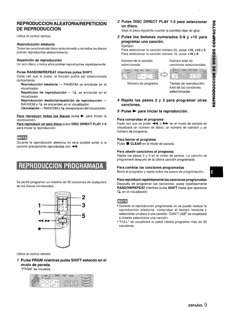 Reproduccion aleatoria/repeticion de reproduccion, Ffeproducción aleatoria, Fíepeticíón de reproducción | F’ulse random/repeat mientras pulsa shift, 5 pulse ^ para iniciar la reproducción, Para comprobar el programa, Reproduccion programada, Para borrar el programa, Para añadir canciones ai programa, Para cambiar las canciones programadas | Aiwa NSX-A115 User Manual | Page 27 / 56