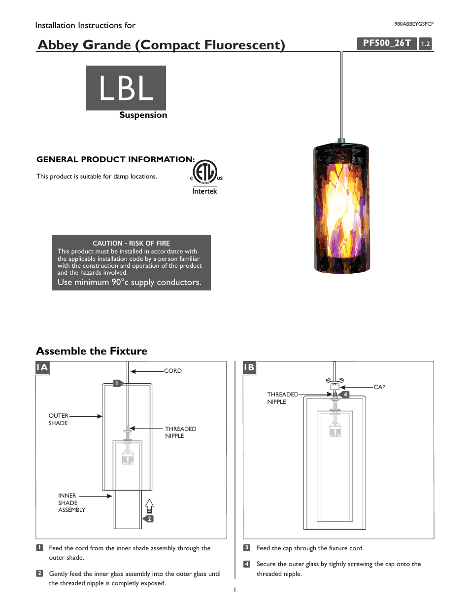 LBL Lighting Abbey Grande SPCF User Manual | 2 pages