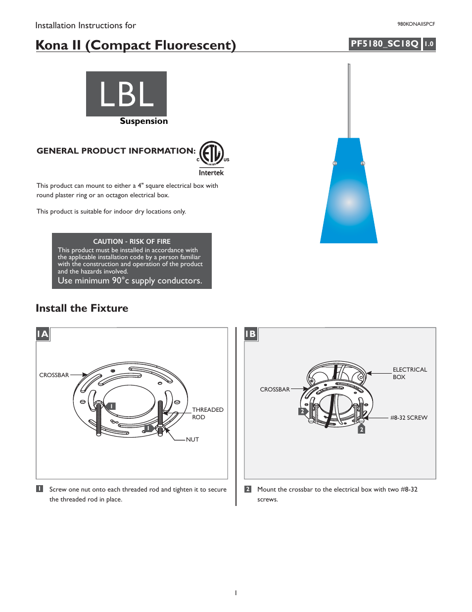 LBL Lighting Kona II SPCF User Manual | 4 pages