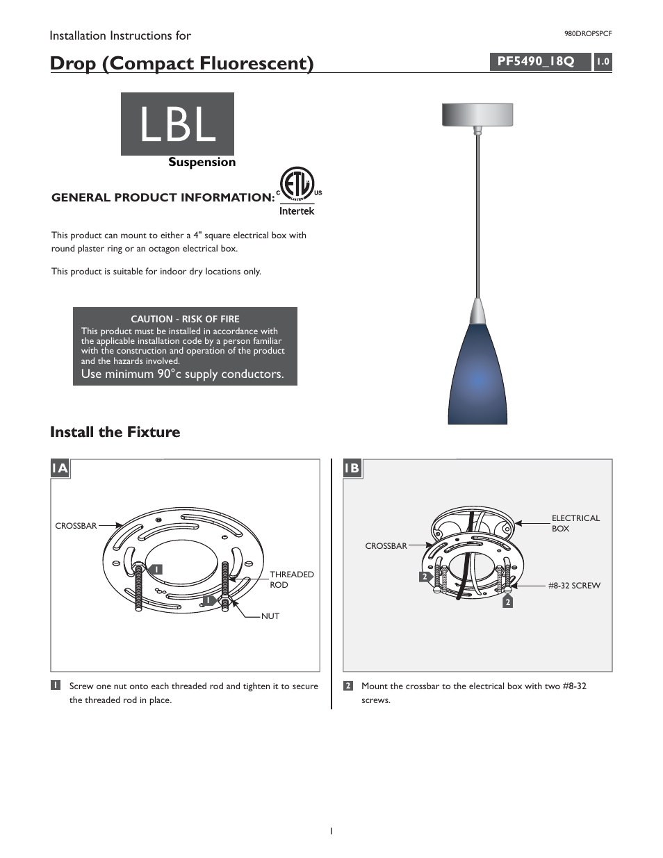 LBL Lighting Drop SPCF User Manual | 4 pages