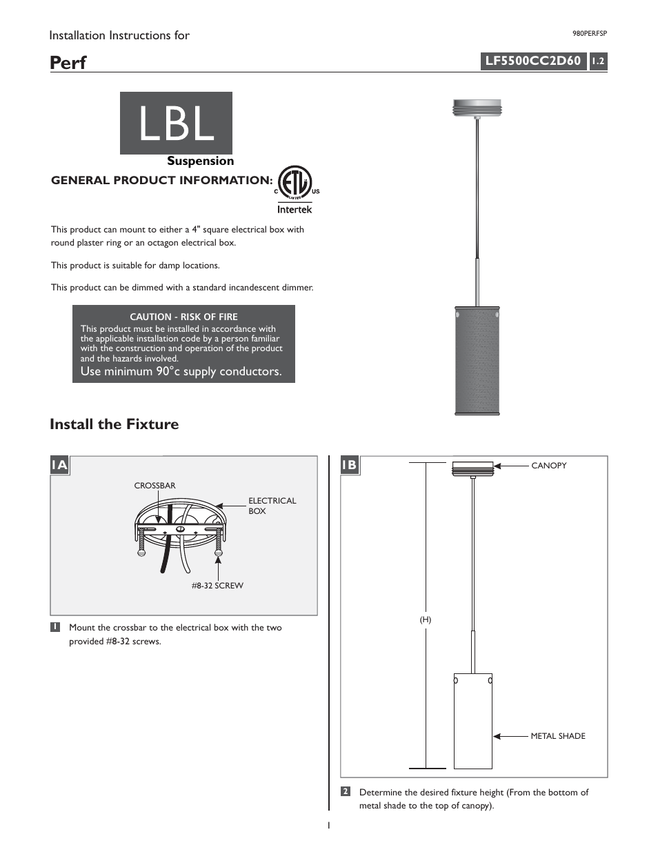 LBL Lighting Perf  SP User Manual | 4 pages
