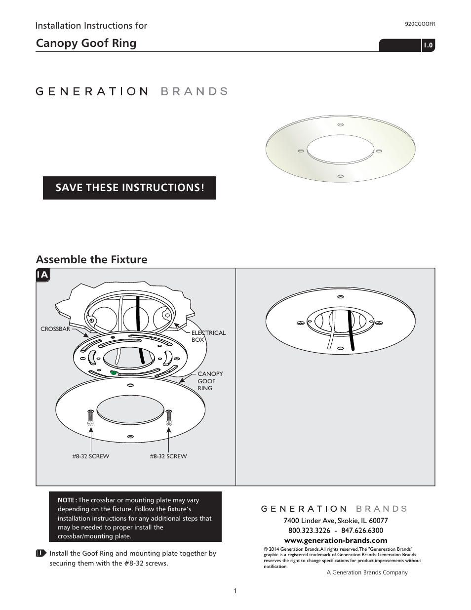 LBL Lighting Canopy Goof Ring FR User Manual | 1 page