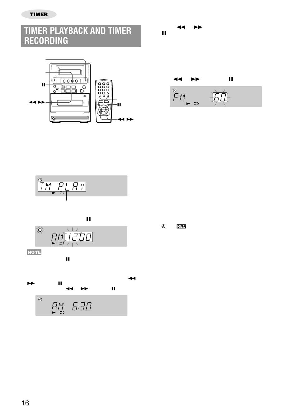 Timer playback and timer recording | Aiwa LCX-357 User Manual | Page 16 / 62