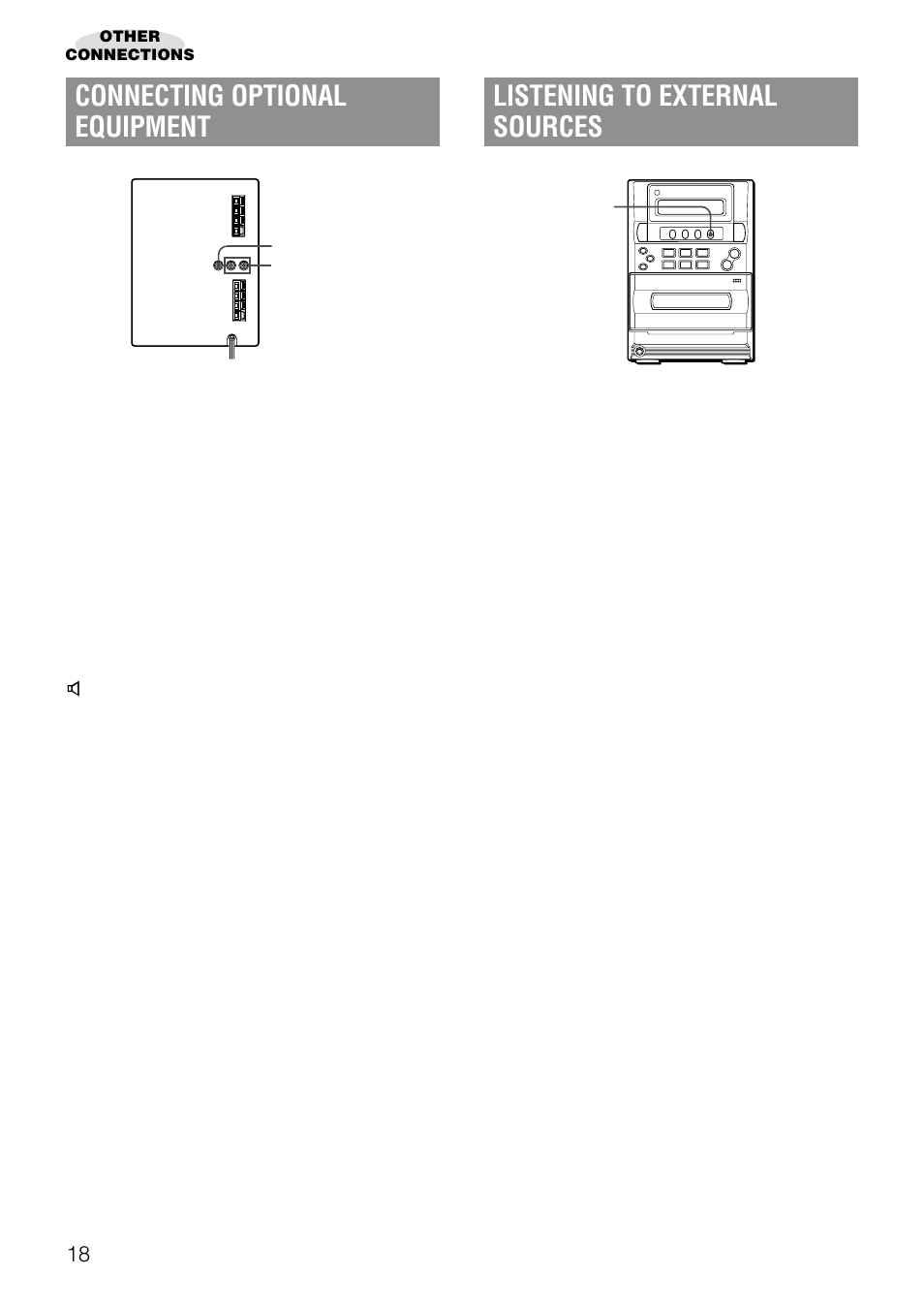 Connecting optional equipment, Listening to external sources | Aiwa LCX-357 User Manual | Page 18 / 62