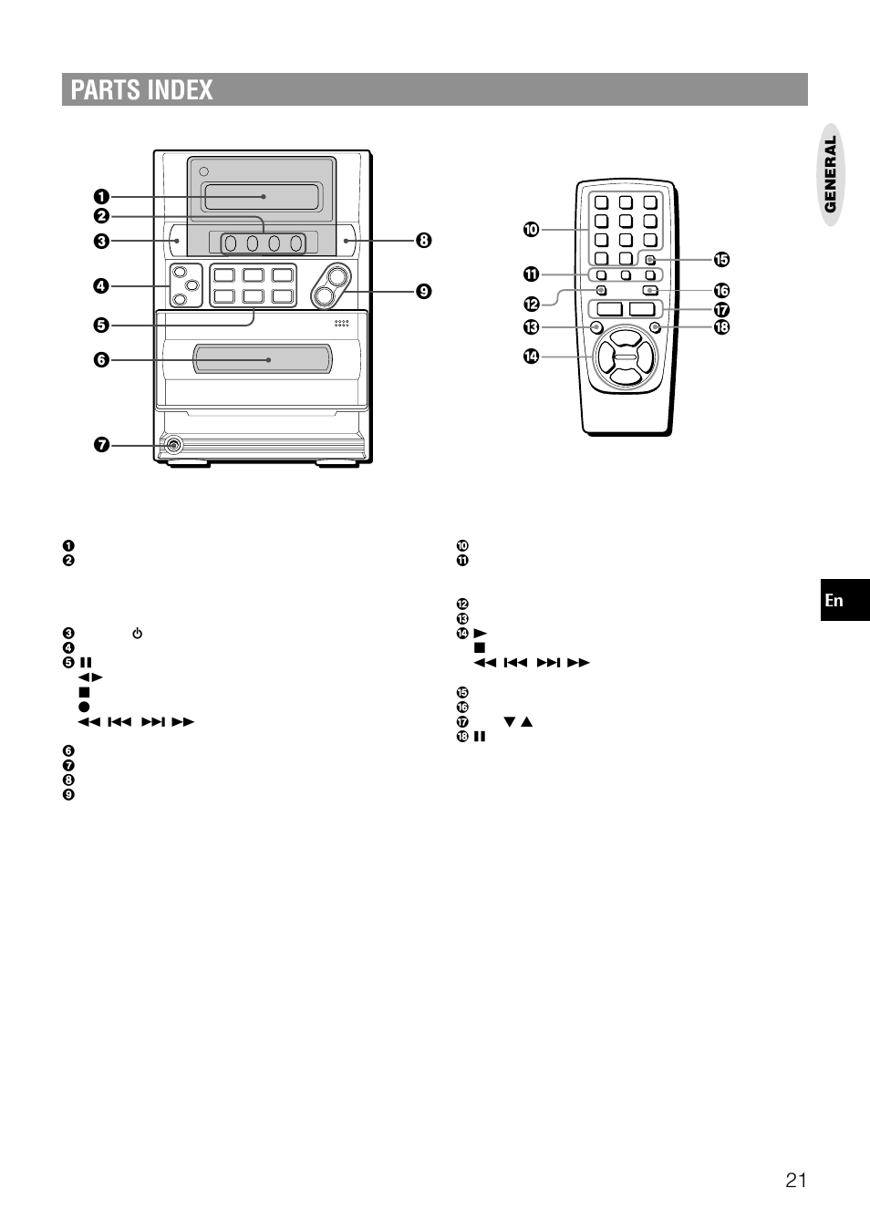 Parts index | Aiwa LCX-357 User Manual | Page 21 / 62