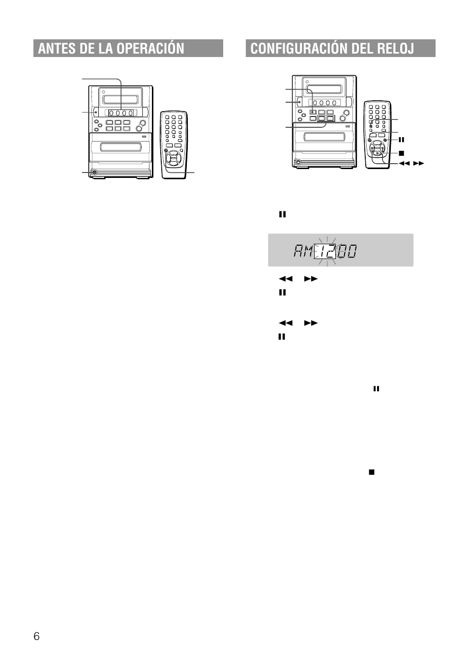 Antes de la operación, Configuración del reloj | Aiwa LCX-357 User Manual | Page 26 / 62