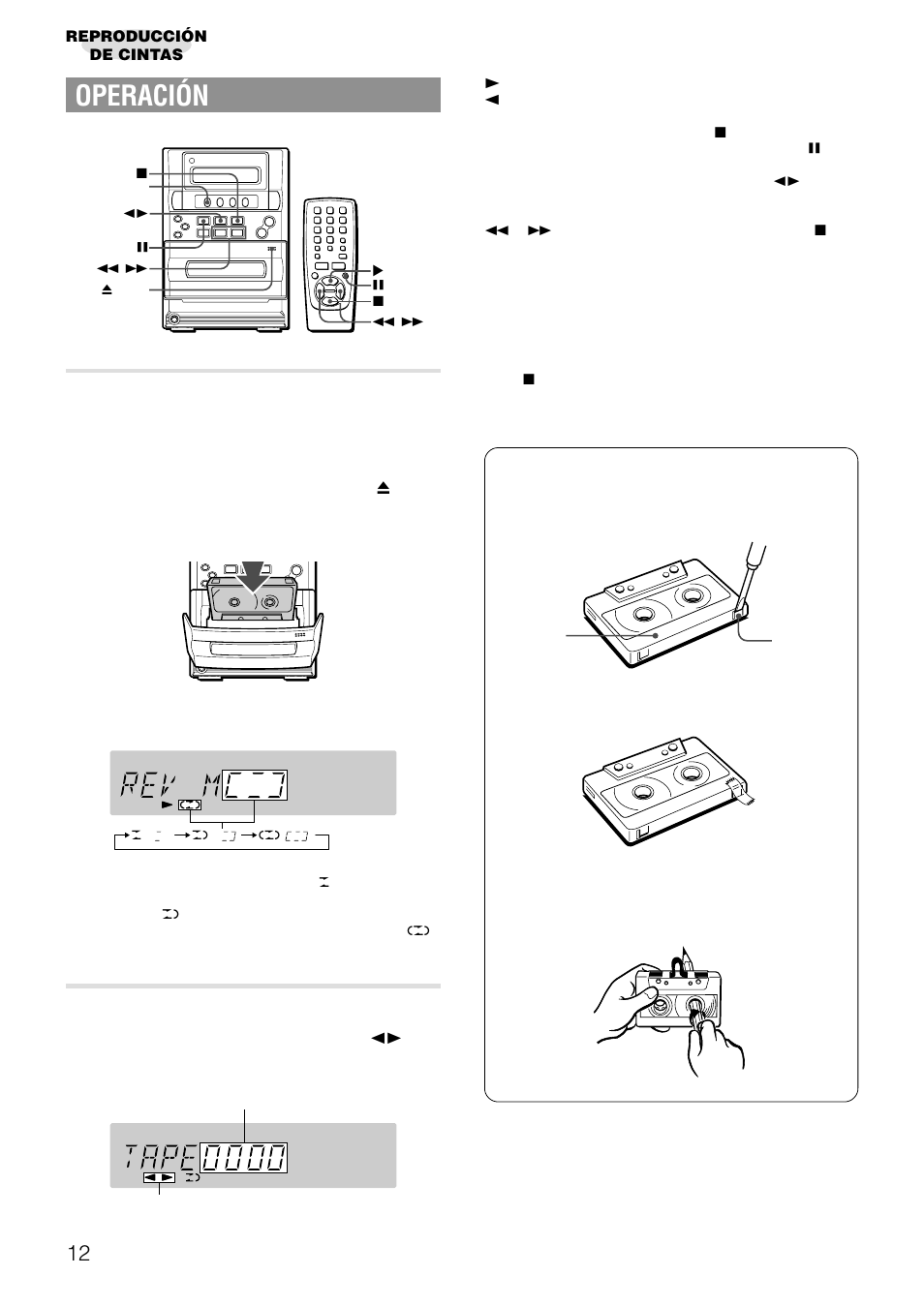 Operación, Cómo cargar una cinta, Reproducción de una cinta | Aiwa LCX-357 User Manual | Page 32 / 62