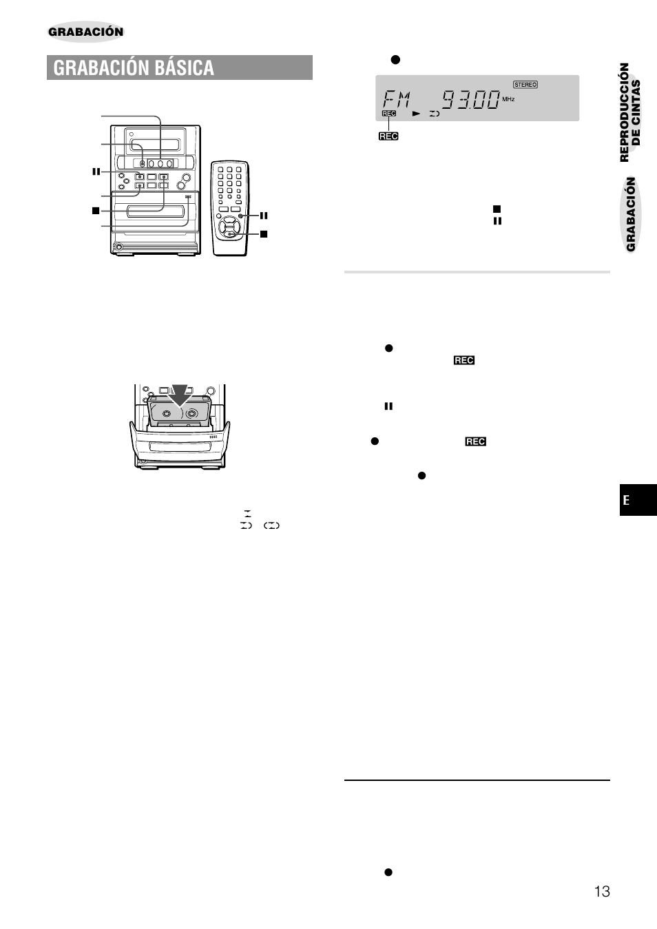 Grabación básica, Inserción de espacios en blanco | Aiwa LCX-357 User Manual | Page 33 / 62