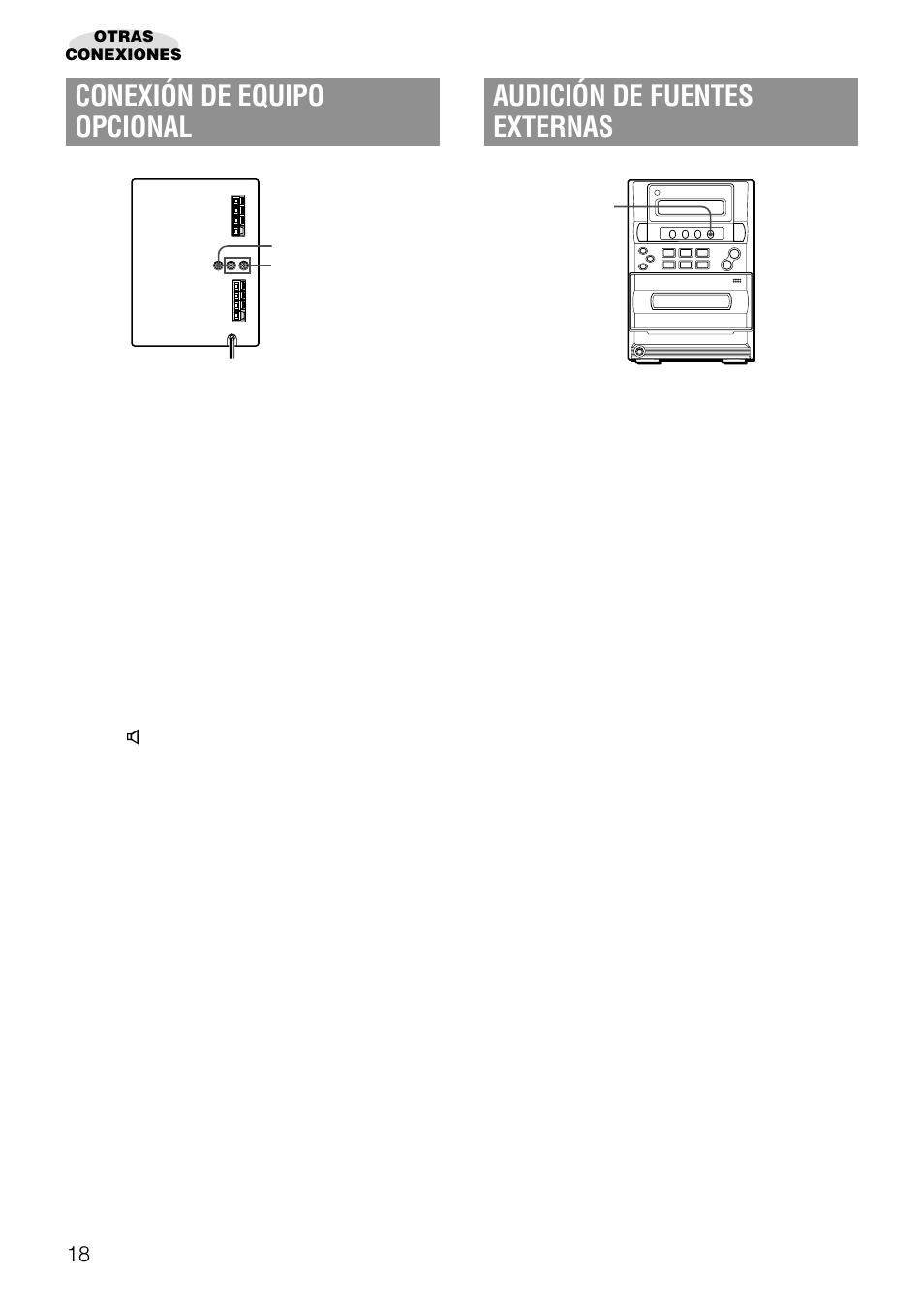 Conexión de equipo opcional, Audición de fuentes externas | Aiwa LCX-357 User Manual | Page 38 / 62