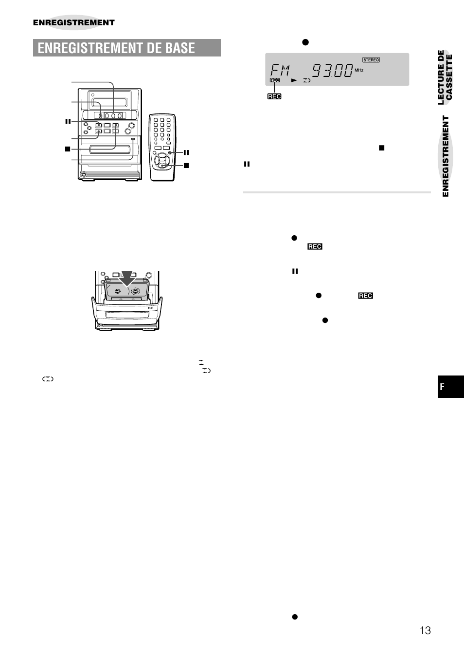 Enregistrement de base, Insertion d'espaces vierges | Aiwa LCX-357 User Manual | Page 53 / 62