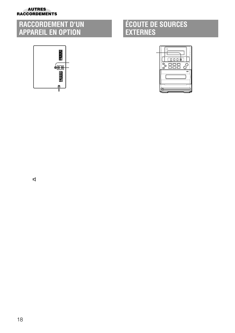 Raccordement d'un appareil en option, Écoute de sources externes | Aiwa LCX-357 User Manual | Page 58 / 62