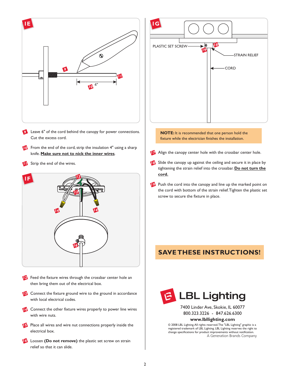 Save these instructions | LBL Lighting Suspension canopy User Manual | Page 2 / 2