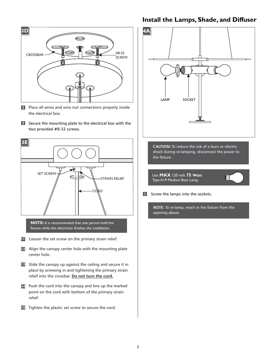 Install the lamps, shade, and diffuser | LBL Lighting Vera S User Manual | Page 3 / 4