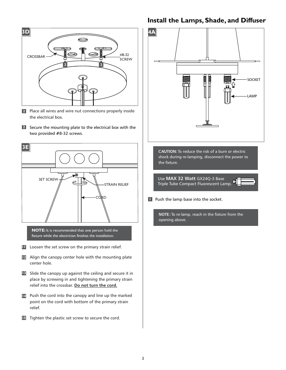 Install the lamps, shade, and diffuser | LBL Lighting Vera SCF User Manual | Page 3 / 4