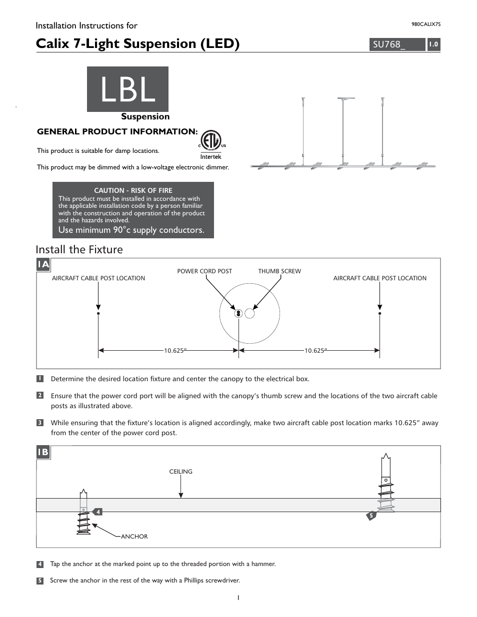 LBL Lighting Calix 7-Light User Manual | 4 pages