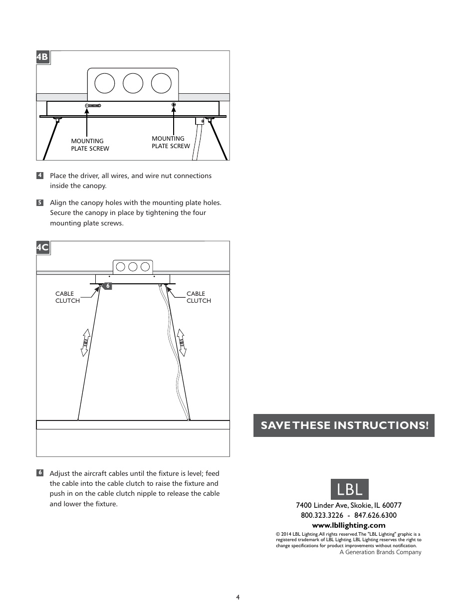 Save these instructions, 4c 4b | LBL Lighting Vitre Rectangle S User Manual | Page 4 / 4