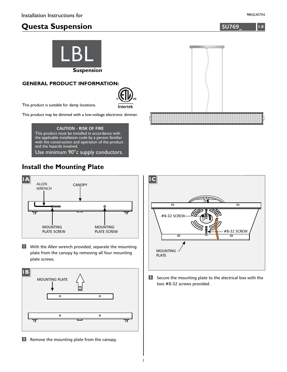 LBL Lighting Questa S User Manual | 4 pages