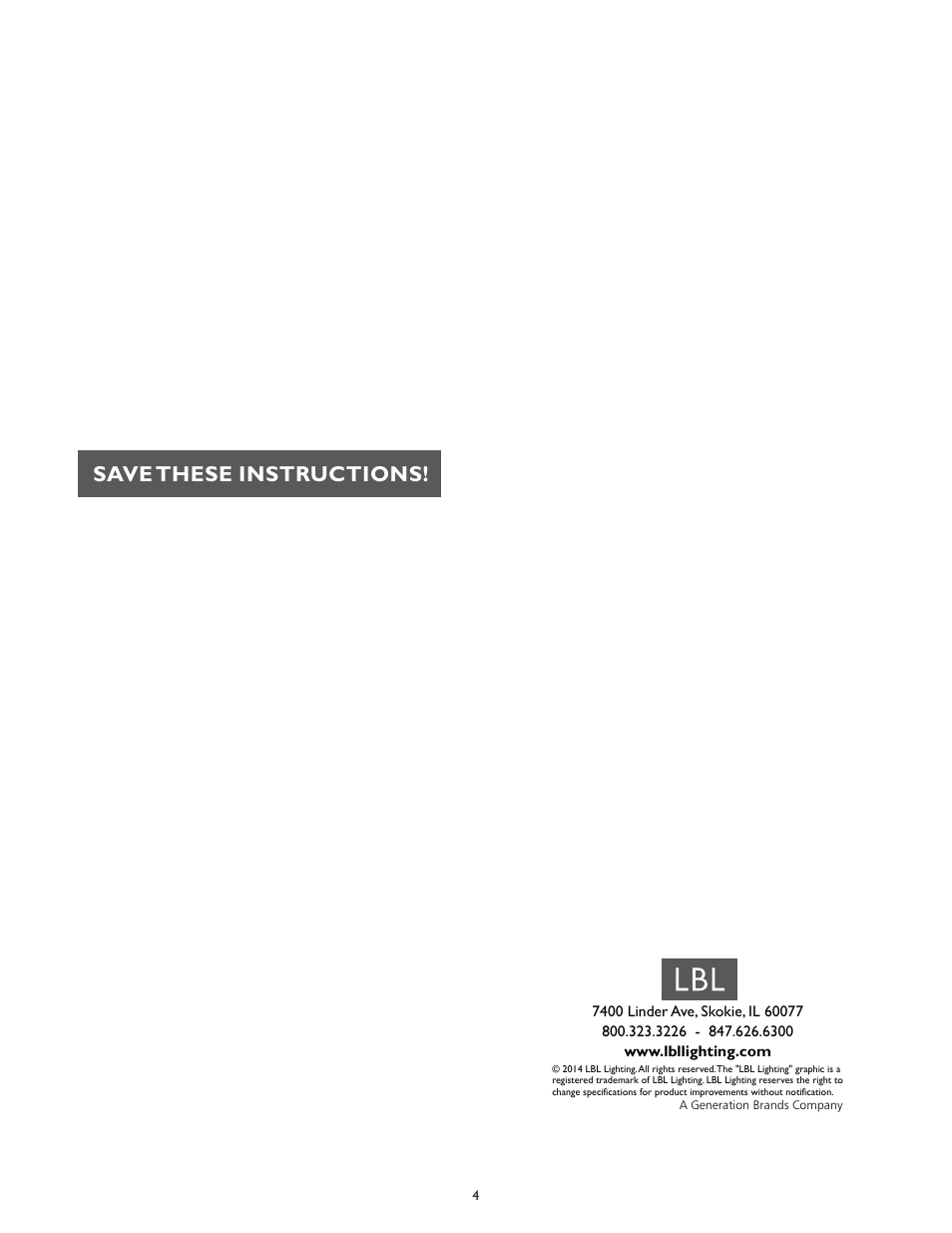 Save these instructions | LBL Lighting Questa S User Manual | Page 4 / 4