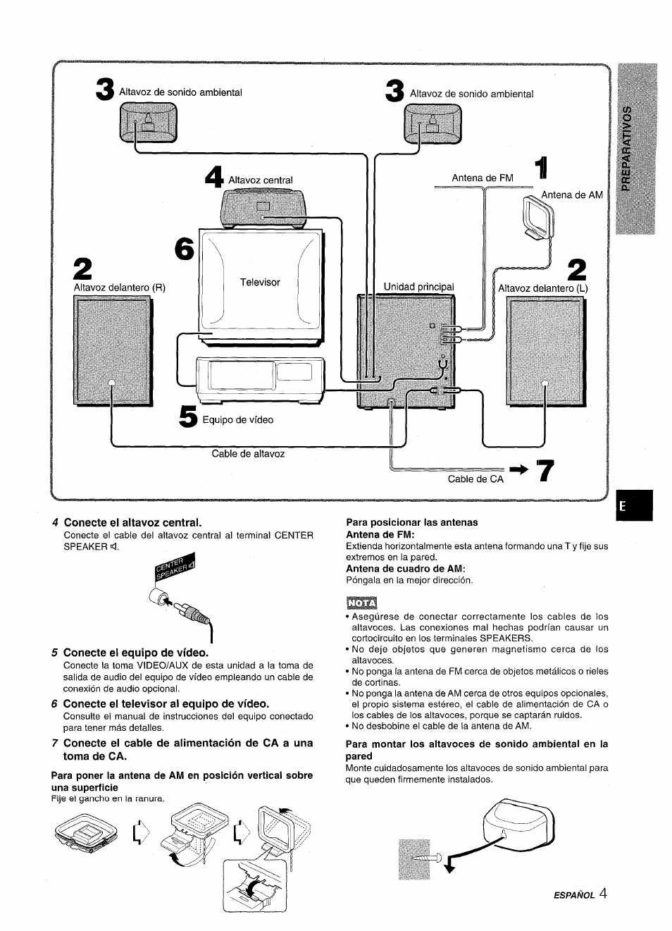 5 conecte el equipo de vídeo, 6 conecte el televisor al equipo de vídeo | Aiwa NSX-AV900 User Manual | Page 31 / 80