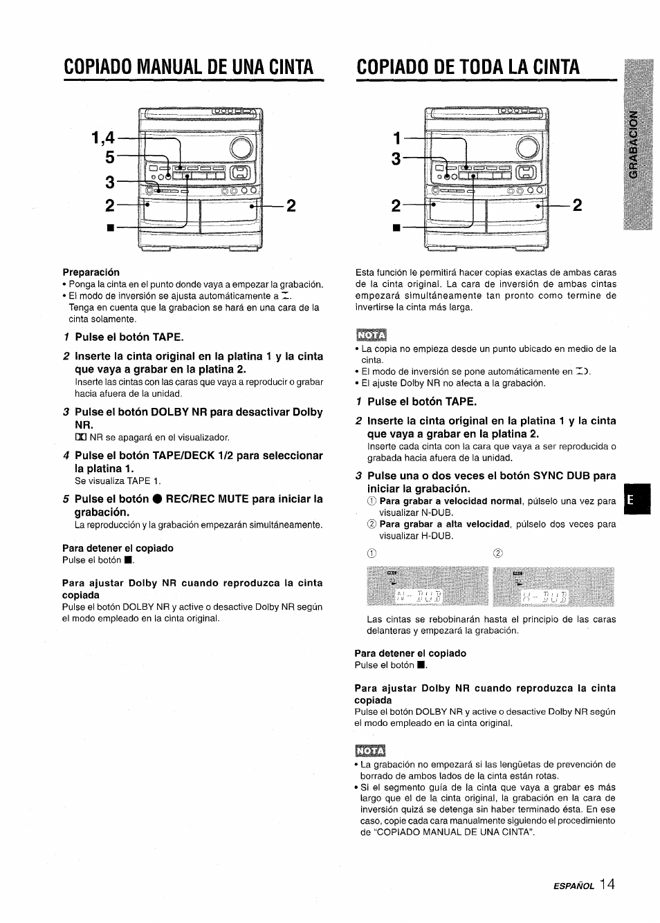Preparación, Para detener el copiado | Aiwa NSX-AV900 User Manual | Page 41 / 80