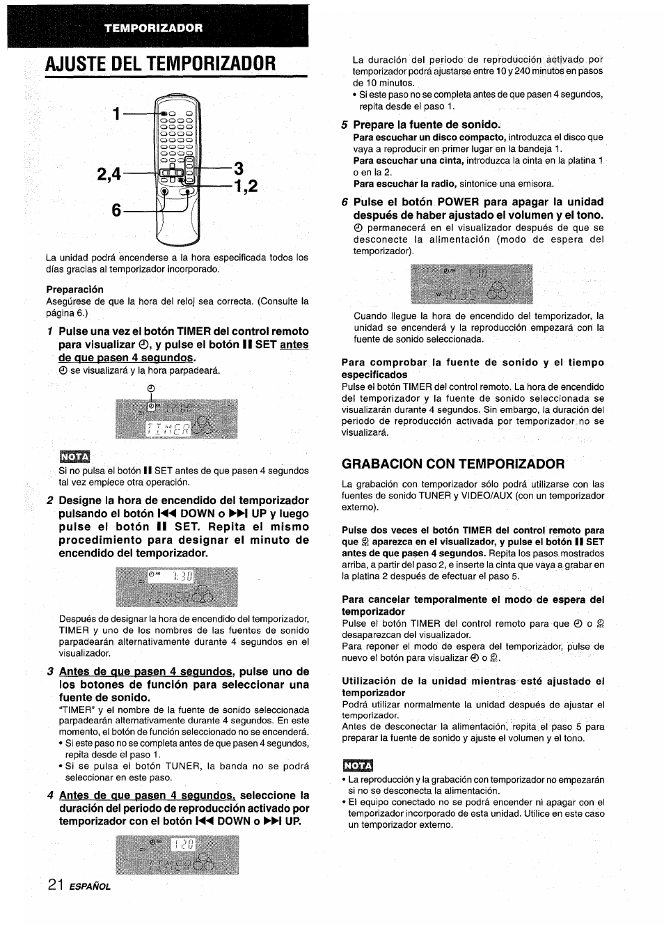 Ajuste del temporizador, Preparación, Grabacion con temporizador | Llillüieirt^tsshil | Aiwa NSX-AV900 User Manual | Page 48 / 80